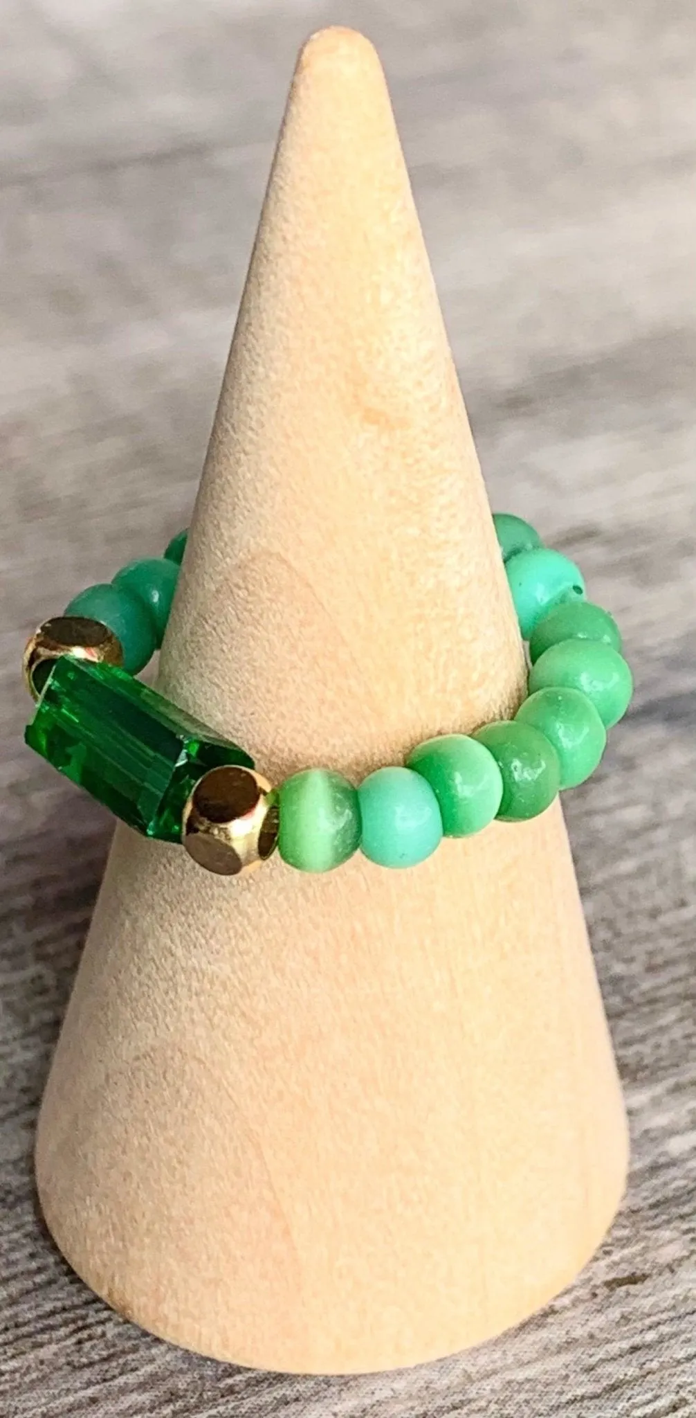 Natasha Handmade Cats Eye and Austrian Crystal Expandable Ring