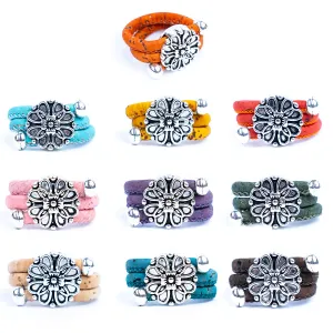 Natural colored cork cord and flowers alloy accessories handmade fashion ring for women  RW-055-MIX-10