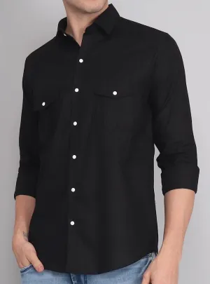 Opal Black Double Pocket Men's Shirt