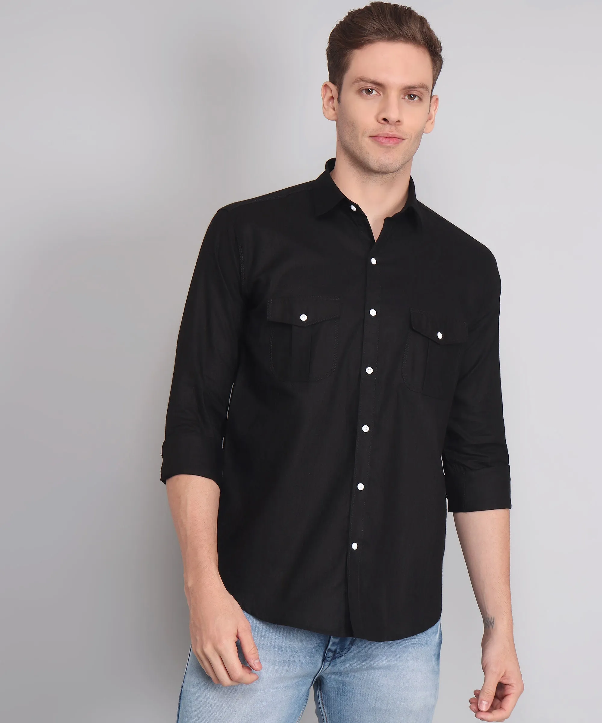 Opal Black Double Pocket Men's Shirt