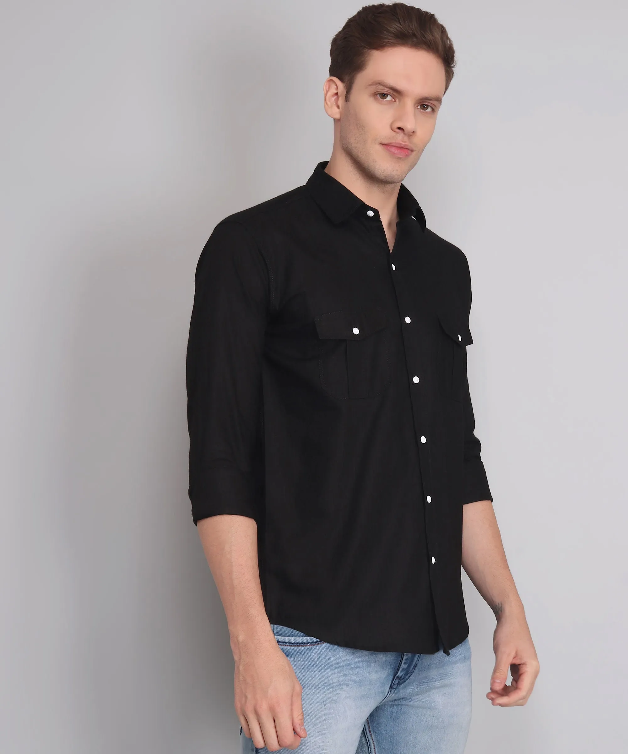 Opal Black Double Pocket Men's Shirt
