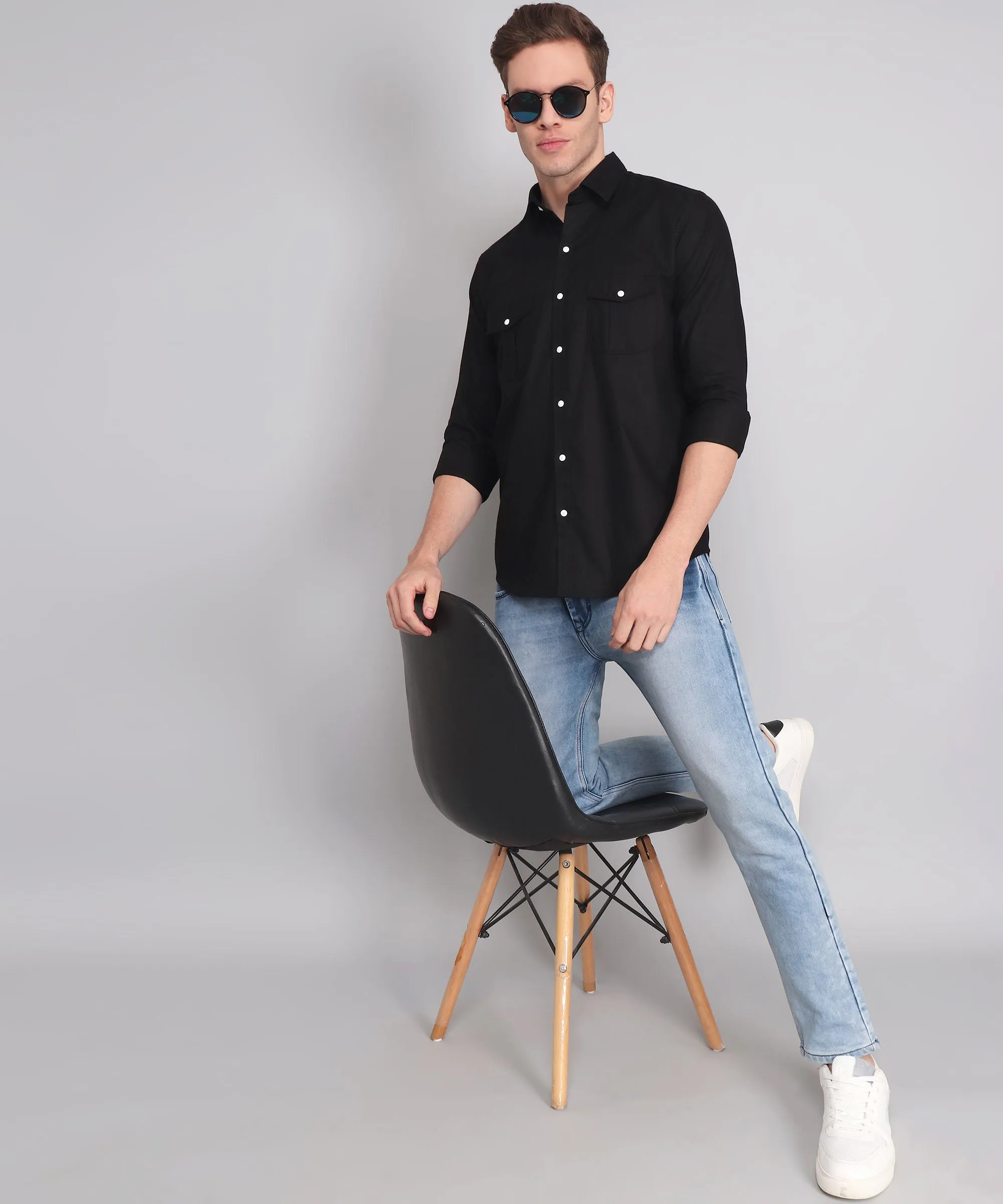 Opal Black Double Pocket Men's Shirt
