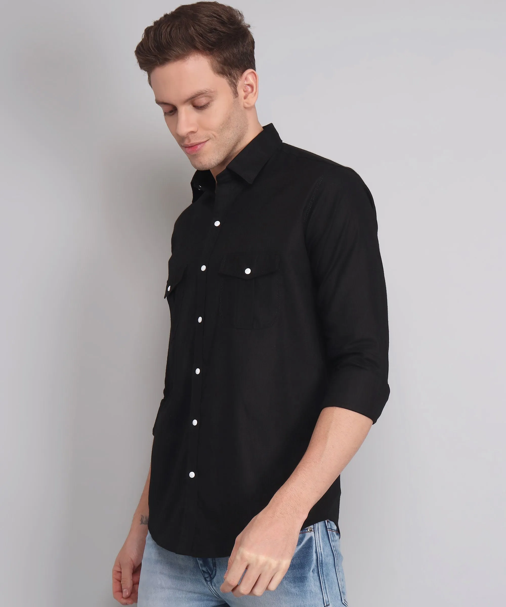 Opal Black Double Pocket Men's Shirt