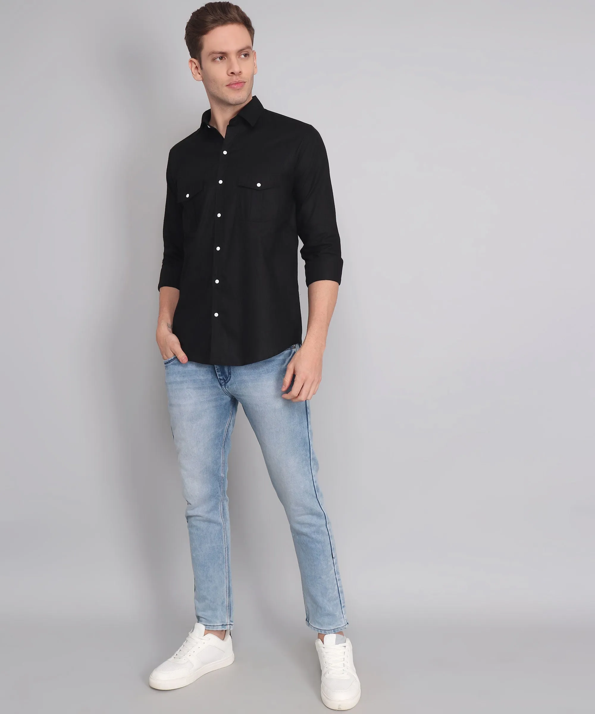 Opal Black Double Pocket Men's Shirt