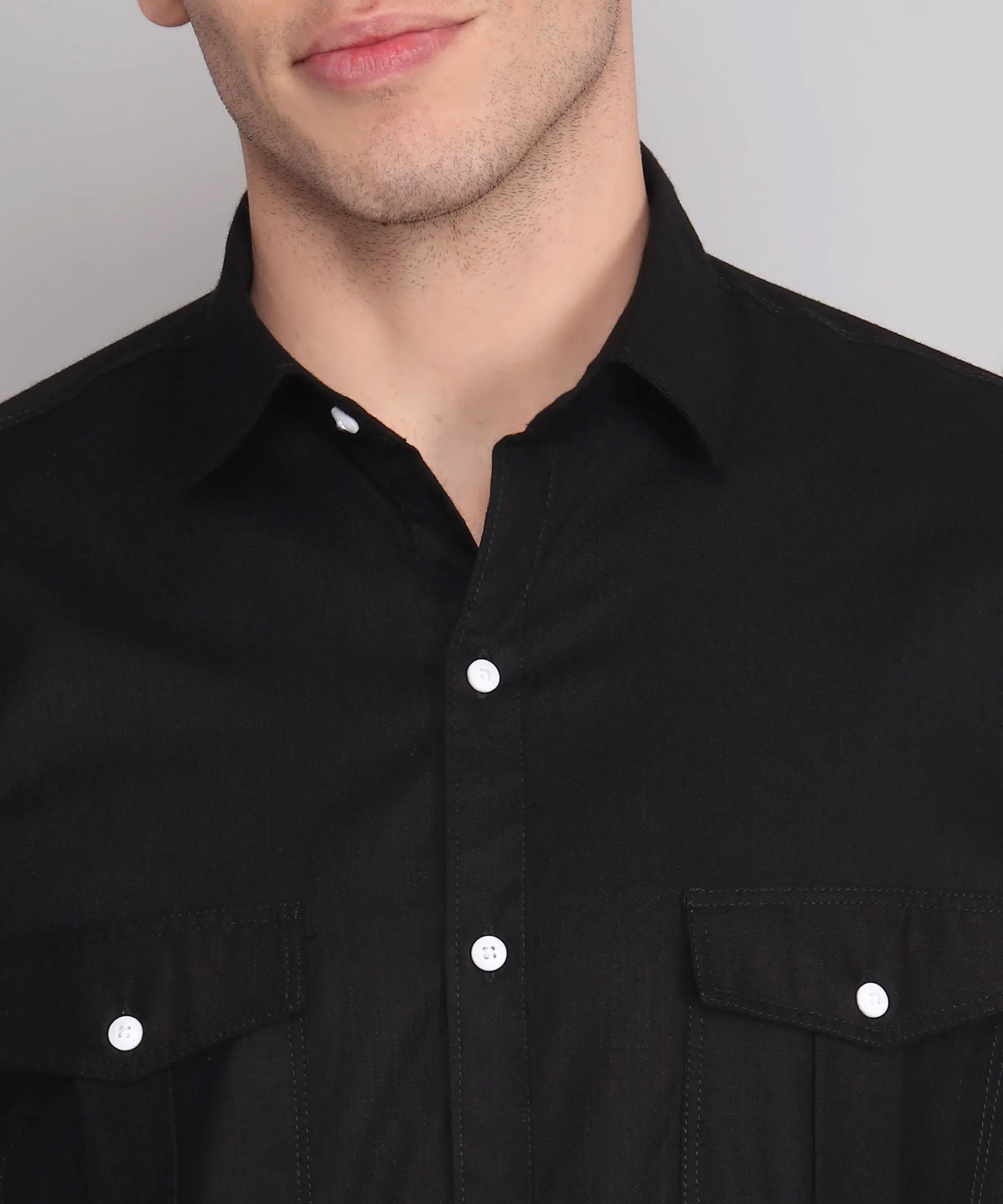 Opal Black Double Pocket Men's Shirt