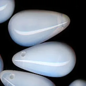 Opal White Glass Drop Pendant. 9x15mm. Czechoslovakia. Pkg 4. b11-bw-0667