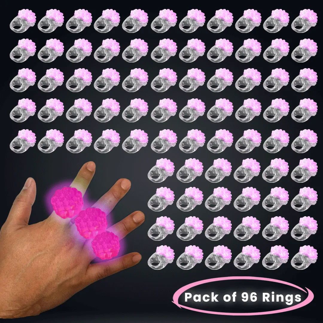 Pink LED Light Up Flashy Blinky Jelly Bumpy Rings - Pack of 96