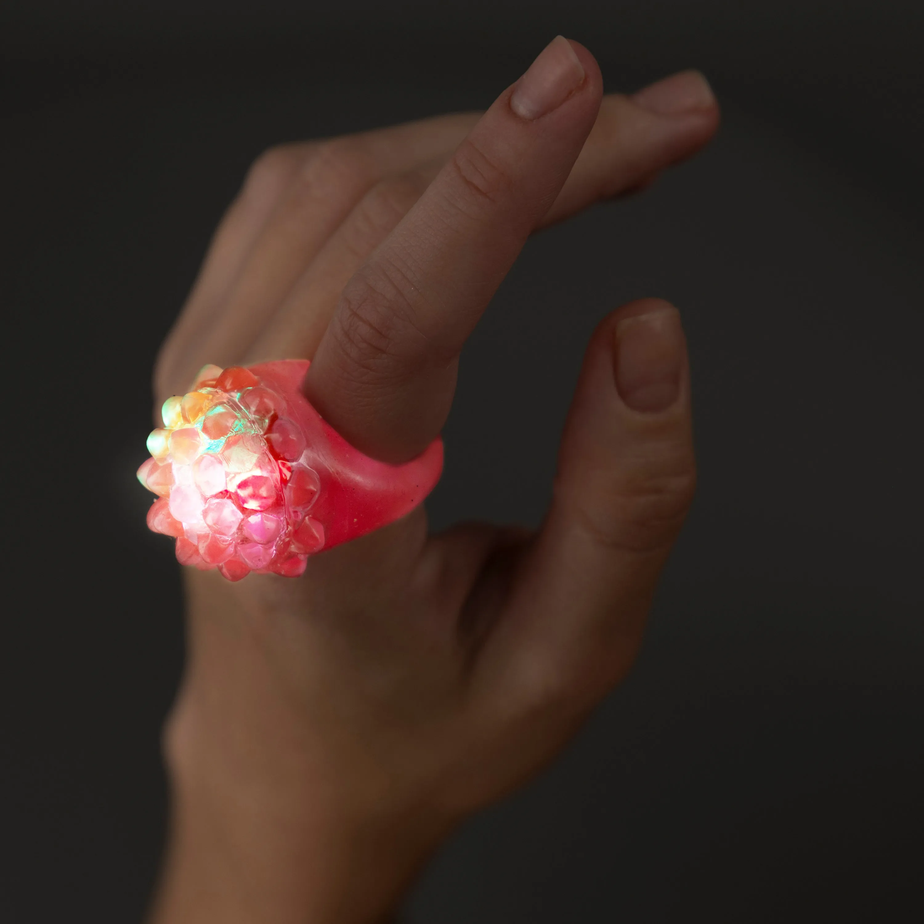 Pink LED Light Up Flashy Blinky Jelly Bumpy Rings - Pack of 96
