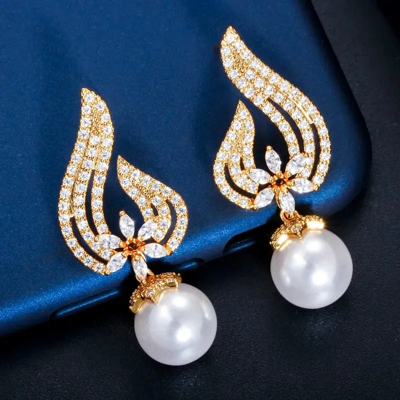 "Lavinia" - Pearl and Cubic Zirconia Bridal Earrings - Available in Silver, Rose Gold and Yellow Gold