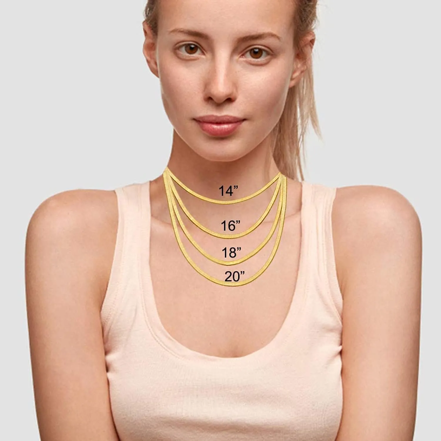 RWQIAN 18K Gold Flat Wide Necklace for Girls Snake Chain Necklaces for Women Herringbone Link Necklace Snake Choker Jewelry Gift for Women Girls