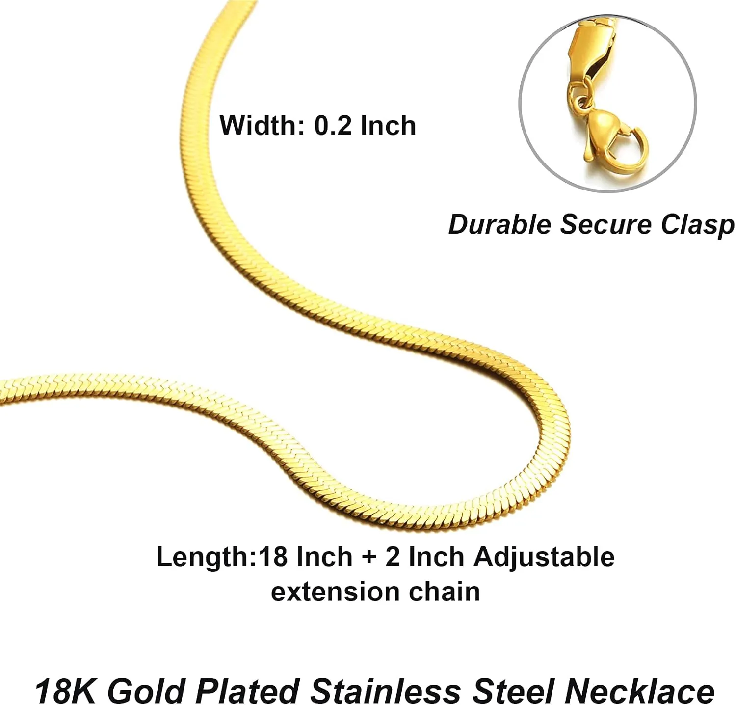 RWQIAN 18K Gold Flat Wide Necklace for Girls Snake Chain Necklaces for Women Herringbone Link Necklace Snake Choker Jewelry Gift for Women Girls
