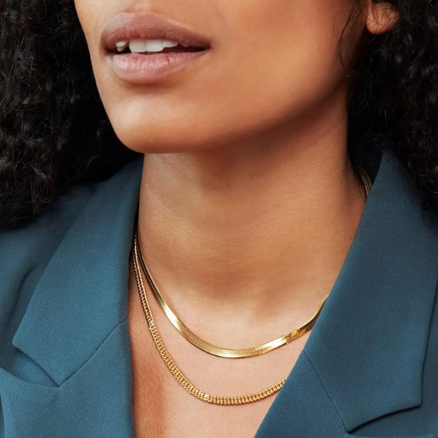 RWQIAN 18K Gold Flat Wide Necklace for Girls Snake Chain Necklaces for Women Herringbone Link Necklace Snake Choker Jewelry Gift for Women Girls
