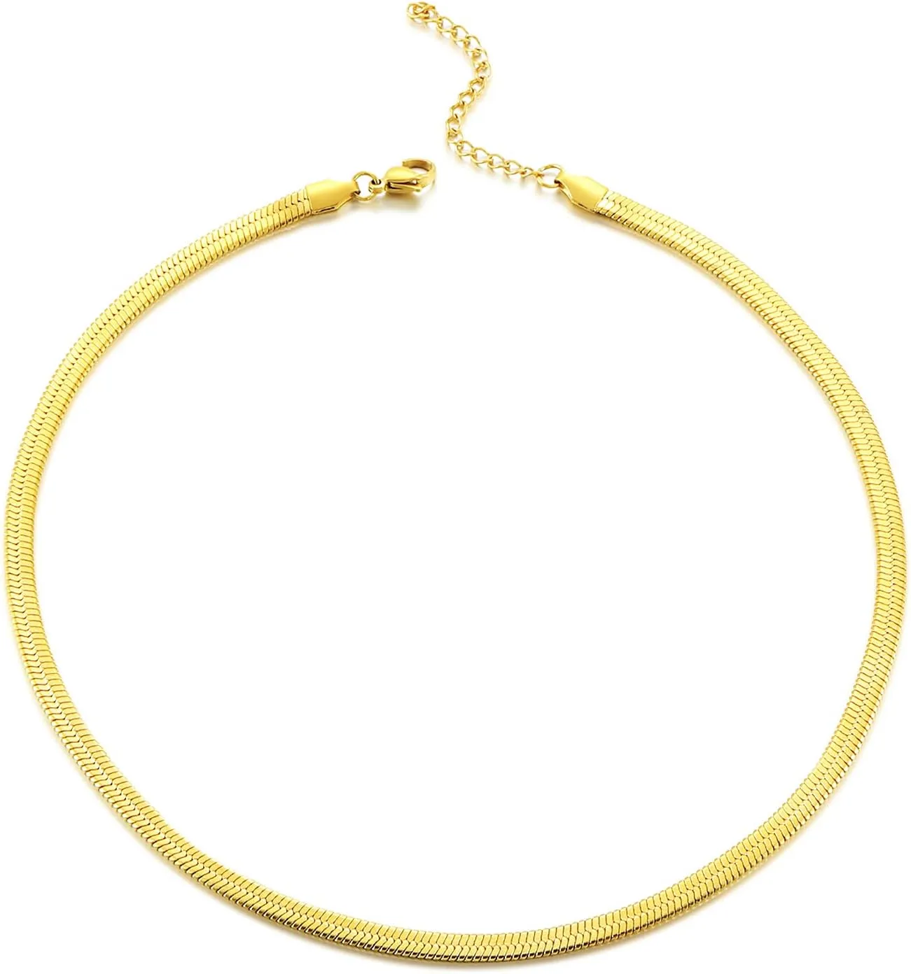 RWQIAN 18K Gold Flat Wide Necklace for Girls Snake Chain Necklaces for Women Herringbone Link Necklace Snake Choker Jewelry Gift for Women Girls