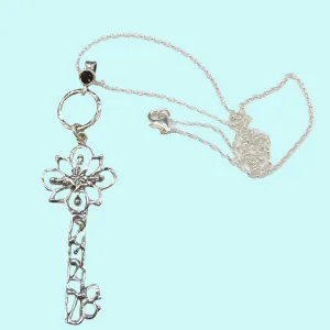 Sterling silver heart key necklace key pendant with Blue opal