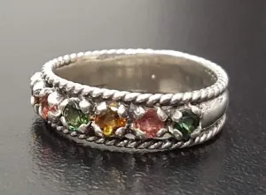 Tourmaline Ring - Colorful Vintage Band - Stackable Tourmaline Ring