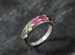 Tourmaline Ring - Wide Colorful Ring - Thick Vintage Band