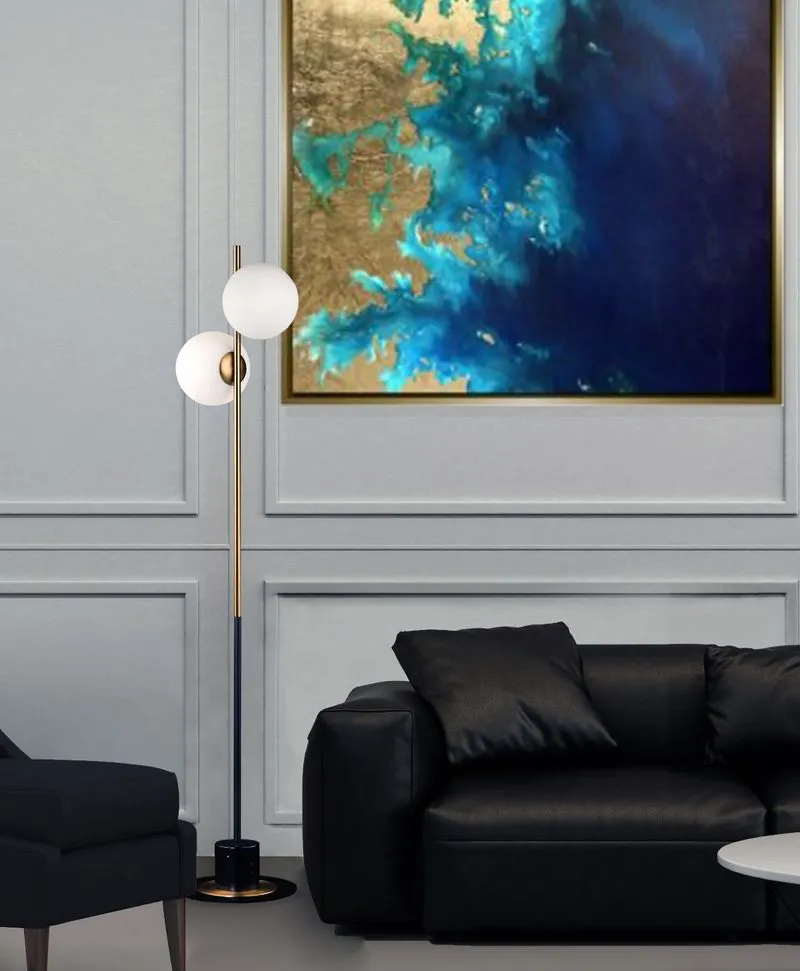 Vesper 69" Floor Lamp in Black and Satin Brass