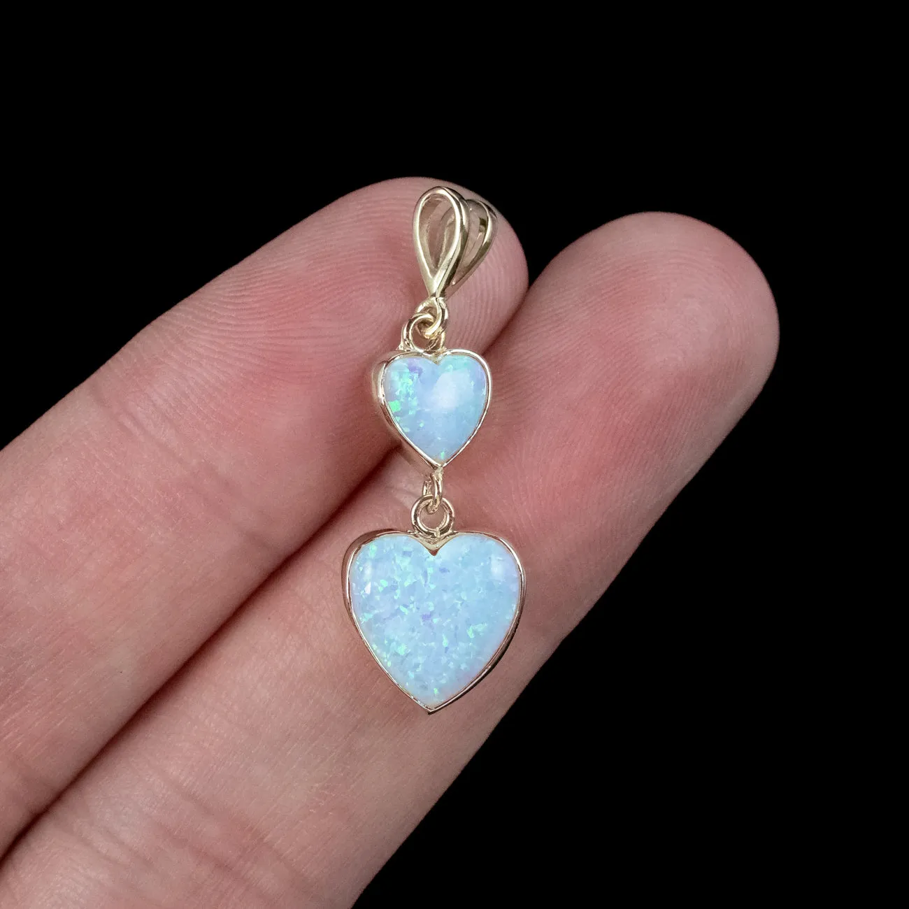 Victorian Style Opal Double Heart Pendant 9ct Gold