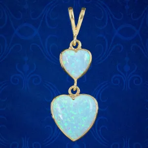 Victorian Style Opal Double Heart Pendant 9ct Gold