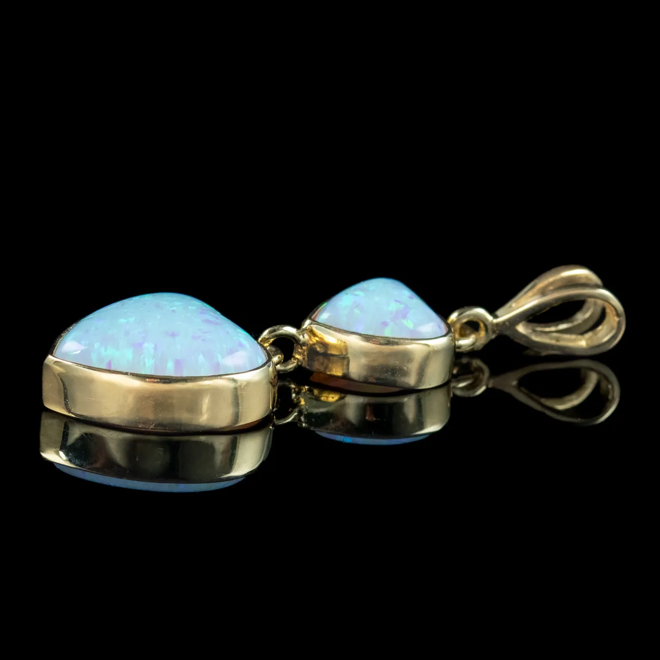 Victorian Style Opal Double Heart Pendant 9ct Gold