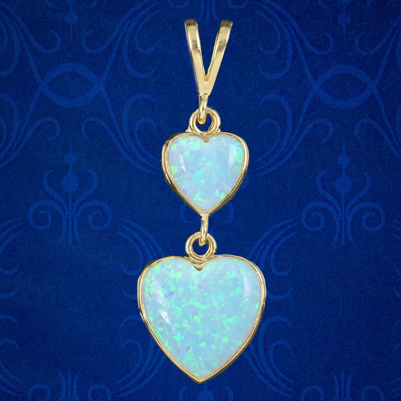 Victorian Style Opal Double Heart Pendant 9ct Gold