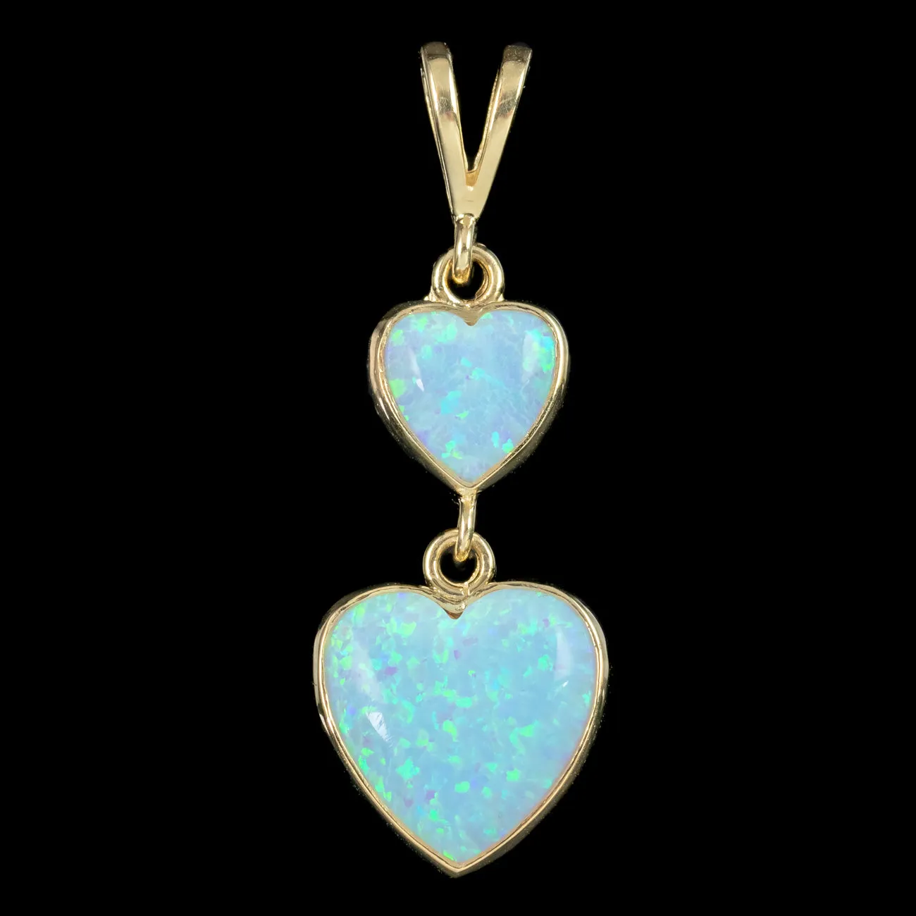Victorian Style Opal Double Heart Pendant 9ct Gold