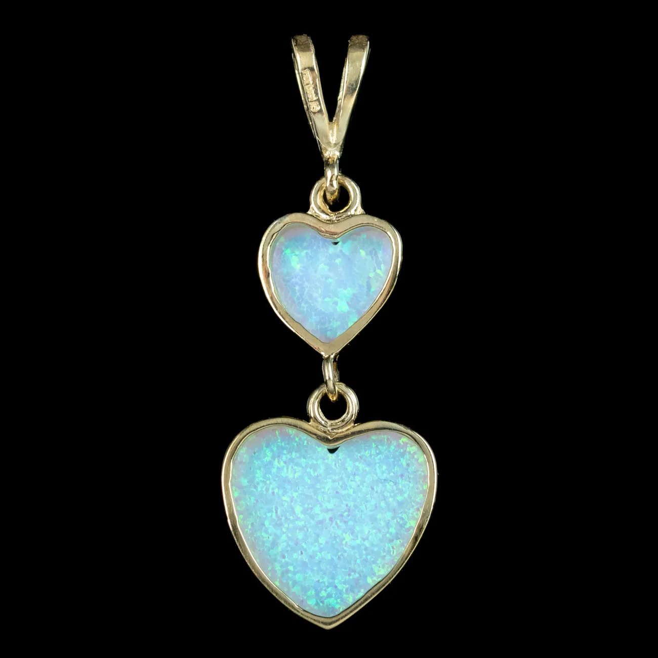 Victorian Style Opal Double Heart Pendant 9ct Gold
