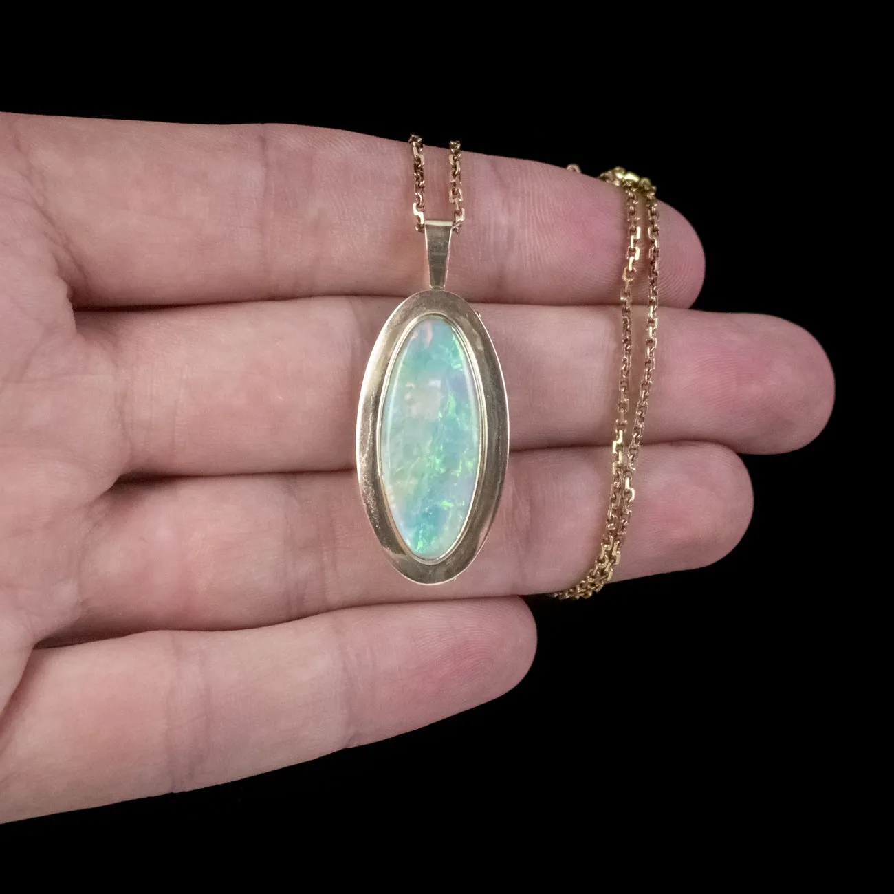 Vintage Opal Pendant Necklace 18ct Gold
