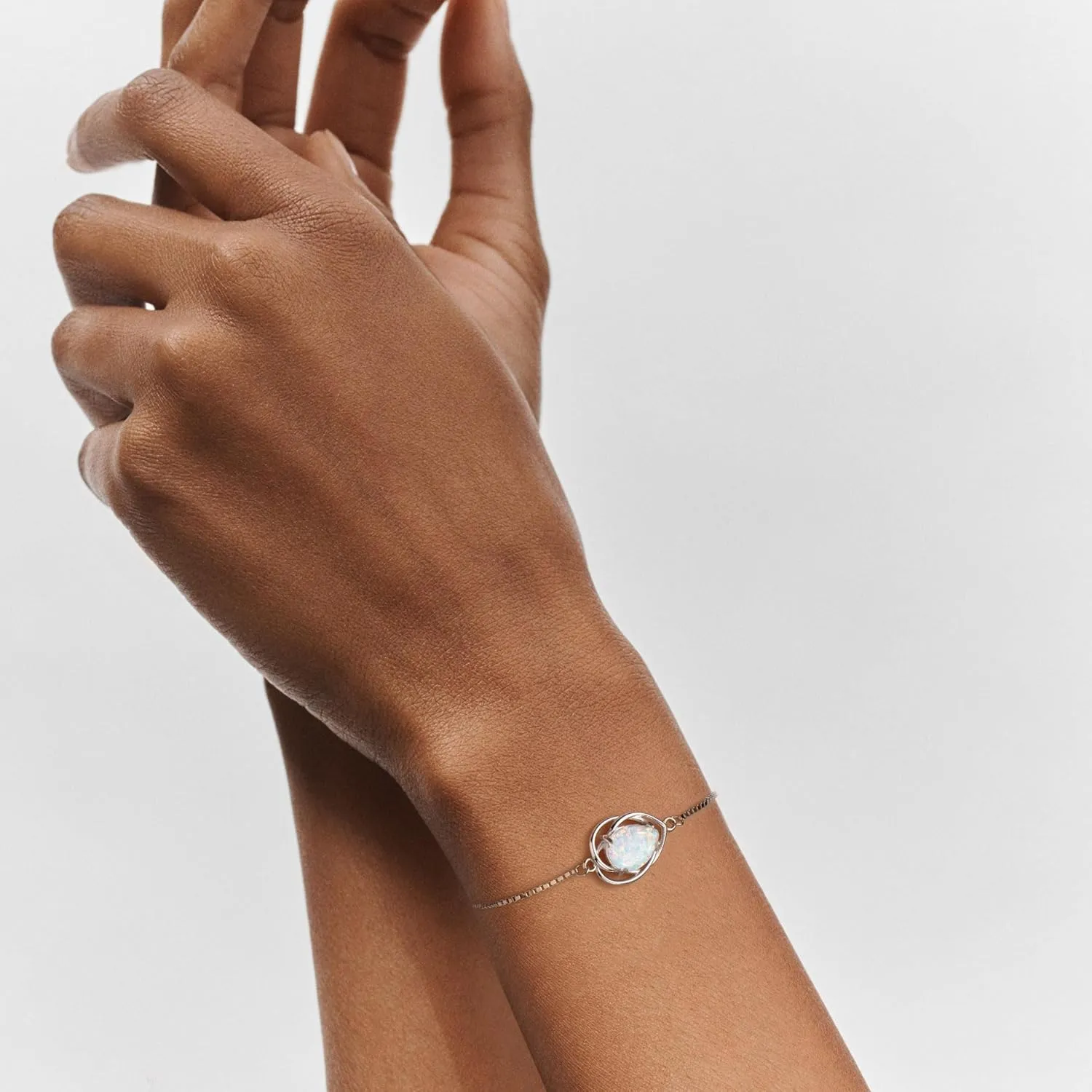 YUNKAI 925 Sterling Silver Opal Bracelet, Adjustable Pear/Round/Oval Cut Opal Link Bracelet for Women, October Birthstone Jewelry Gifts for Her Birthday Christmas