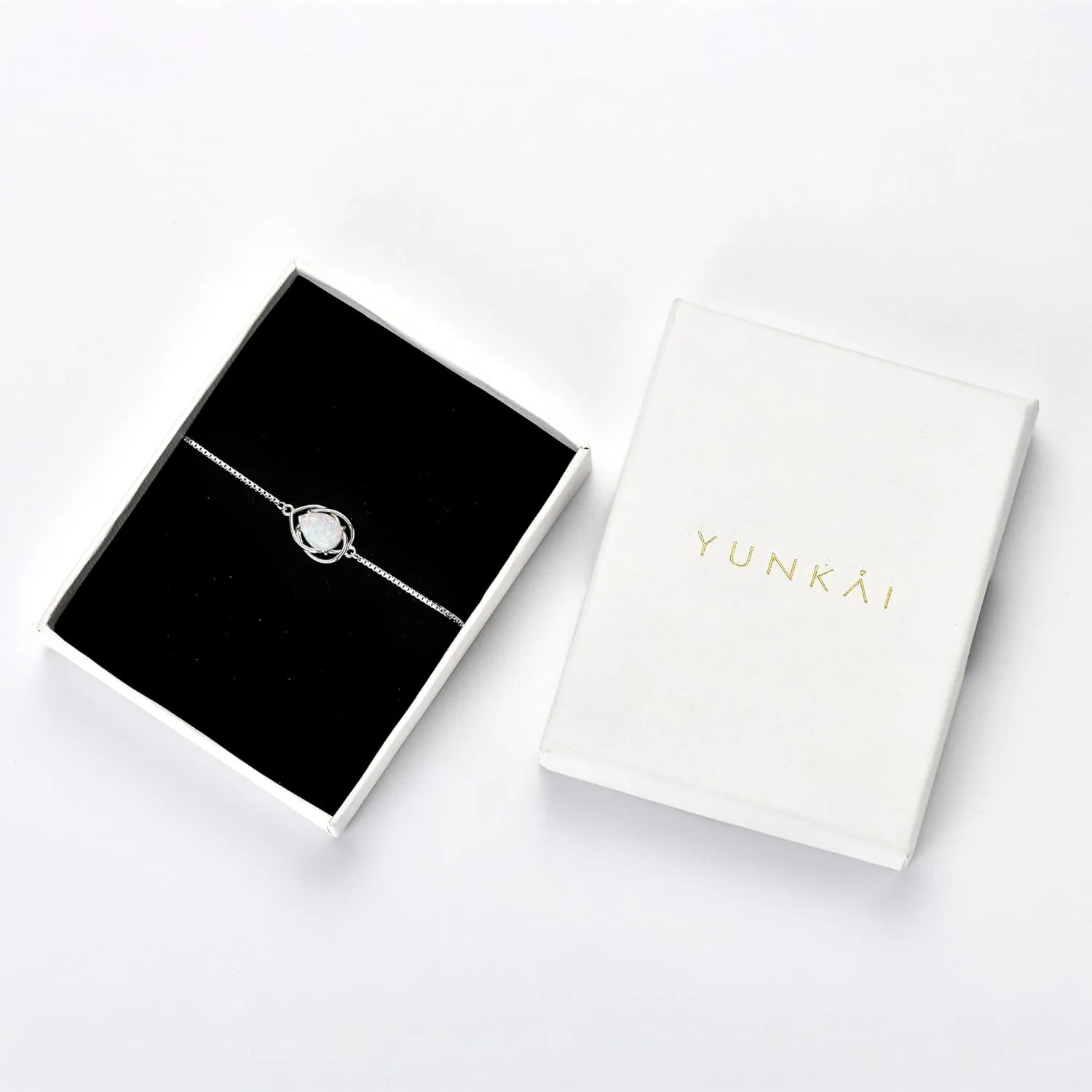 YUNKAI 925 Sterling Silver Opal Bracelet, Adjustable Pear/Round/Oval Cut Opal Link Bracelet for Women, October Birthstone Jewelry Gifts for Her Birthday Christmas